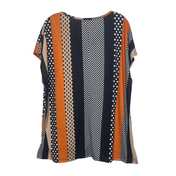 Ofeefan Striped Polka Dot Short Sleeve Top Womens XXL Orange Black New - Picture 3 of 10